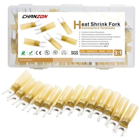 Chanzon M10 محطة حلقة الانكماش الحراري 3/8 بوصة 50 قطعة UL مدرجة 12-10AWG قياس العيينة موصلات الأسلاك مقاومة للماء لاصق من الدرجة البحرية مبطن أصفر موصل تجعيد كهربائي لشاحنة القارب سيارة ستيريو in Kuwait