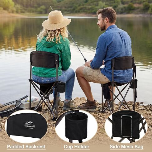 LANMOUNTAIN Folding Camping Tripod Stool w/Backrest,Carry Bag,Lightweight Portable Outdoor Lawn Chairs Compact for Adults Fishing,Hunting,Travel,Black in Kuwait