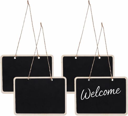 Garneck 4 Pack Hanging Chalkboard Signs: Double Sided Wooden Small Blackboard with String Erasable Message Board for Wedding Party Home Store Office Decor in Saudi Arabia
