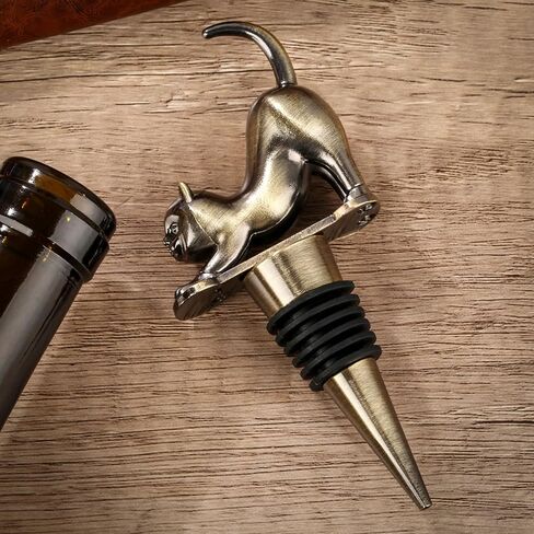 LKKCHER Cat Wine Bottle Stopper, Cat Decorative Gifts for Kitty Lovers Women Men, Birthday Fathers Day Christmas Gifts for Women Men, Bronze Wine Saver with Bag in Saudi Arabia
