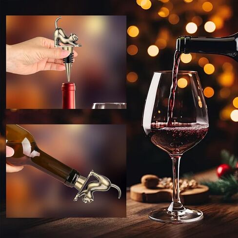 LKKCHER Cat Wine Bottle Stopper, Cat Decorative Gifts for Kitty Lovers Women Men, Birthday Fathers Day Christmas Gifts for Women Men, Bronze Wine Saver with Bag in Saudi Arabia