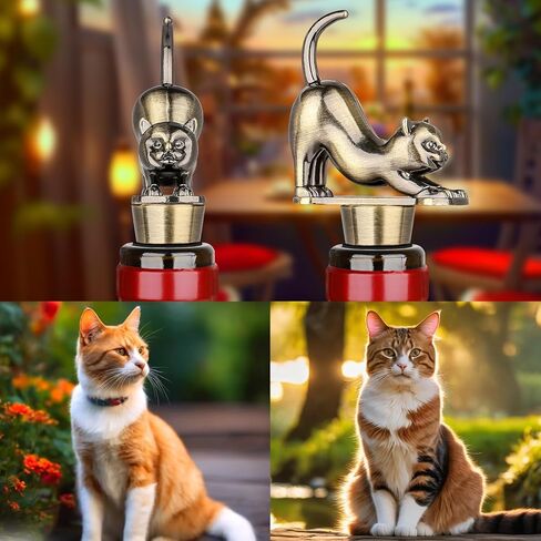 LKKCHER Cat Wine Bottle Stopper, Cat Decorative Gifts for Kitty Lovers Women Men, Birthday Fathers Day Christmas Gifts for Women Men, Bronze Wine Saver with Bag in Saudi Arabia