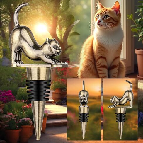 LKKCHER Cat Wine Bottle Stopper, Cat Decorative Gifts for Kitty Lovers Women Men, Birthday Fathers Day Christmas Gifts for Women Men, Bronze Wine Saver with Bag in Saudi Arabia