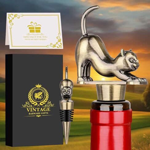 LKKCHER Cat Wine Bottle Stopper, Cat Decorative Gifts for Kitty Lovers Women Men, Birthday Fathers Day Christmas Gifts for Women Men, Bronze Wine Saver with Bag in Saudi Arabia