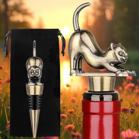 LKKCHER Cat Wine Bottle Stopper, Cat Decorative Gifts for Kitty Lovers Women Men, Birthday Fathers Day Christmas Gifts for Women Men, Bronze Wine Saver with Bag in Saudi Arabia