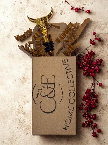 Rustic Western Cow Skull Wine Bottle Stopper, Gold Finish – Decorative Cowboy Bar Accessory & Wine Preservation Gift - C&E HOME COLLECTIVE in Saudi Arabia