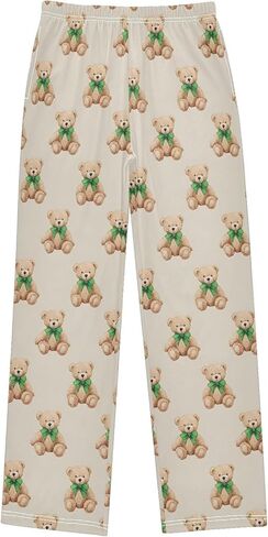 Pajama Pants - Teddy Bear Bow Pattern Soft PJ Bottoms for Sleepwear Size 6-14 in Saudi Arabia