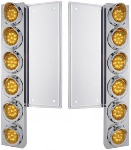 United Pacific 33055 Air Cleaner Light Bar, Front, Stainless Steel, with Bracket, Clearance/Marker Light, Amber LED and Lens, with Chrome Bezels and Visors, 9 LED Per Light, for Freightliner in Saudi Arabia