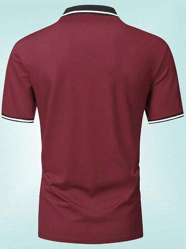 Men Burgundy Polo Shirt Short Sleeve Slim Fit Contrast Trim Casual Business Top in Saudi Arabia