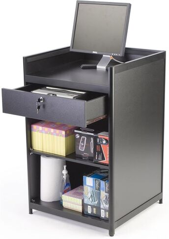 Black Laminate Cash Register Stand with Locking Drawer and Adjustable Shelf, 24 x 38 x 23-3/4-Inch, in Saudi Arabia