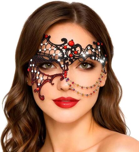 Yalice Women Masquerade Lace Mask for Costume Party Shiny Beads Half Face Mask with Rhinestones Ball Accessories in Saudi Arabia