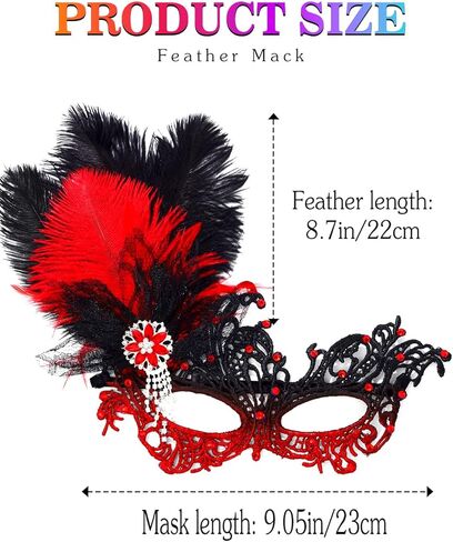 Urieo Feather Masquerade Mask Lace Venetian Mask Rhinestone Cosplay Masks for Women in Kuwait