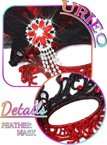 Urieo Feather Masquerade Mask Lace Venetian Mask Rhinestone Cosplay Masks for Women in Kuwait