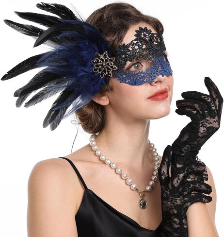 SAFERIN طقم قناع وقفازات تنكرية من الدانتيل، قناع عين على شكل ريشة البندقية الرقيقة للهالوين in Kuwait