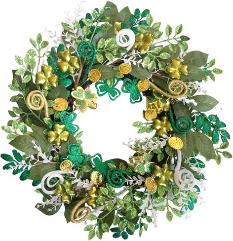 idyllic 22 Inch St. Patrick's Day Wreath Artificial Shamrock Eucalyptus Decor for Front Door Living Room Mantel Wall Window Porch Indoor Outdoor Holiday Home Decor in Saudi Arabia