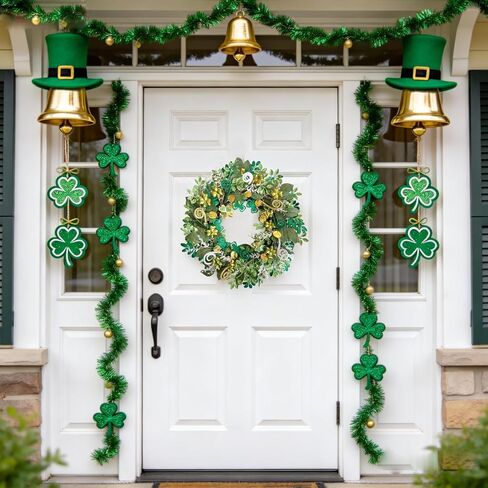 idyllic 22 Inch St. Patrick's Day Wreath Artificial Shamrock Eucalyptus Decor for Front Door Living Room Mantel Wall Window Porch Indoor Outdoor Holiday Home Decor in Saudi Arabia