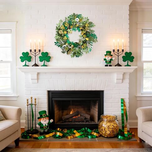 idyllic 22 Inch St. Patrick's Day Wreath Artificial Shamrock Eucalyptus Decor for Front Door Living Room Mantel Wall Window Porch Indoor Outdoor Holiday Home Decor in Saudi Arabia