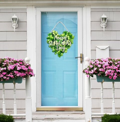 ديكورات عيد القديس باتريك إكليل باب شامروك خشبي لعلامة الترحيب بالباب الأمامي، علامة تعليق ديكور مزرعة سانت باتريك في الهواء الطلق داخلي شامروك البرسيم الربيع ديكور جدار المنزل in Kuwait