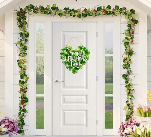 ديكورات عيد القديس باتريك إكليل باب شامروك خشبي لعلامة الترحيب بالباب الأمامي، علامة تعليق ديكور مزرعة سانت باتريك في الهواء الطلق داخلي شامروك البرسيم الربيع ديكور جدار المنزل in Kuwait