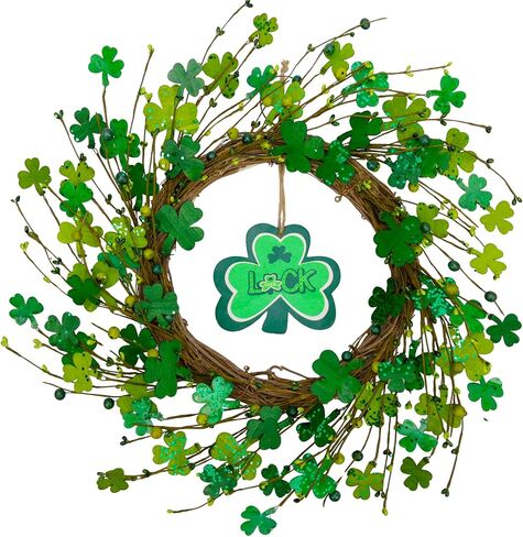 20 بوصة عيد القديس باتريك شامروك إكليل للباب الأمامي اليدوية زينة عيد القديس باتريك بريق البرسيم علامة خشبية نافذة جدار المنزل in Kuwait