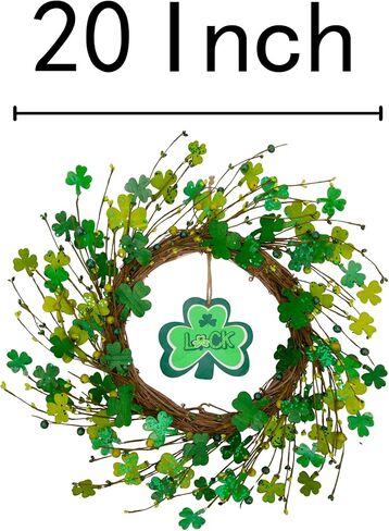 20 بوصة عيد القديس باتريك شامروك إكليل للباب الأمامي اليدوية زينة عيد القديس باتريك بريق البرسيم علامة خشبية نافذة جدار المنزل in Kuwait