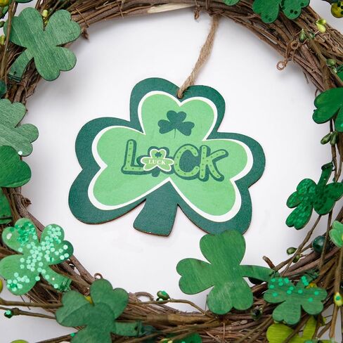 20 بوصة عيد القديس باتريك شامروك إكليل للباب الأمامي اليدوية زينة عيد القديس باتريك بريق البرسيم علامة خشبية نافذة جدار المنزل in Kuwait