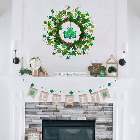 20 بوصة عيد القديس باتريك شامروك إكليل للباب الأمامي اليدوية زينة عيد القديس باتريك بريق البرسيم علامة خشبية نافذة جدار المنزل in Kuwait