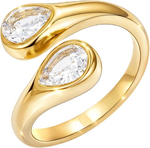 14K Gold Plated Toi et Moi Ring, Stainless Steel Adjustable Pear Cut Open Wedding Band, Silver Non Tarnish Hypoallergenic Promise Ring, Thumb Pinky Rings for Women in Saudi Arabia