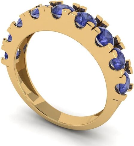 خاتم زفاف من الذهب الأصفر عيار 14 قيراط للنساء من كلارا بوتشي | التراص الكلاسيكي المريح | مجوهرات الخطوبة للعرائس | 1.53 TCW قطع دائري مقلد تنزانيت (3.5 مم) in Kuwait