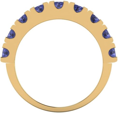 خاتم زفاف من الذهب الأصفر عيار 14 قيراط للنساء من كلارا بوتشي | التراص الكلاسيكي المريح | مجوهرات الخطوبة للعرائس | 1.53 TCW قطع دائري مقلد تنزانيت (3.5 مم) in Kuwait