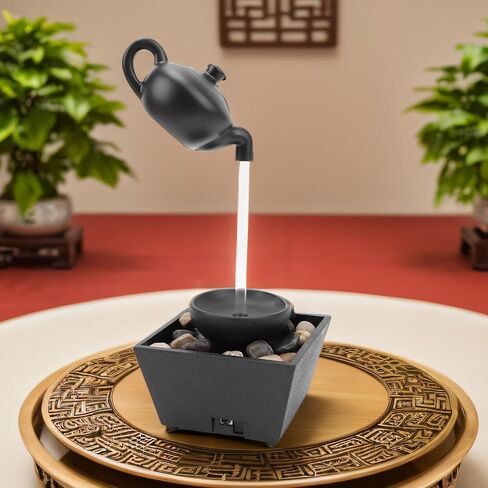 Yosoo Health Gear العائمة إبريق الشاي نافورة المياه خفيفة الوزن LED الحلي لسطع منزلك أو مكتبك، 11 بوصة بطارية USB تعمل بالطاقة ديكور بيبل مشهد تلميع الحجارة in Saudi Arabia