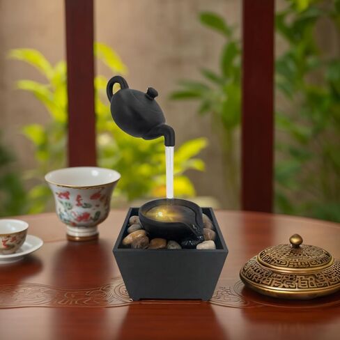 Yosoo Health Gear العائمة إبريق الشاي نافورة المياه خفيفة الوزن LED الحلي لسطع منزلك أو مكتبك، 11 بوصة بطارية USB تعمل بالطاقة ديكور بيبل مشهد تلميع الحجارة in Saudi Arabia