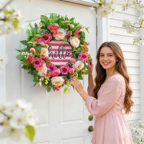Spring Wreaths for Front Door, Summer Green Wreath, Daisy Yellow Green Floral Wreaths,Home Decor Decorations for Farmhouse Outdoor Indoors Thanksgiving Christmas in Kuwait