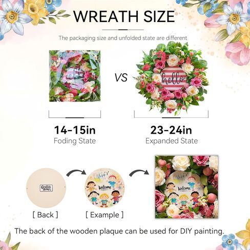 Spring Wreaths for Front Door, Summer Green Wreath, Daisy Yellow Green Floral Wreaths,Home Decor Decorations for Farmhouse Outdoor Indoors Thanksgiving Christmas in Kuwait