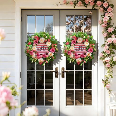 Spring Wreaths for Front Door, Summer Green Wreath, Daisy Yellow Green Floral Wreaths,Home Decor Decorations for Farmhouse Outdoor Indoors Thanksgiving Christmas in Kuwait