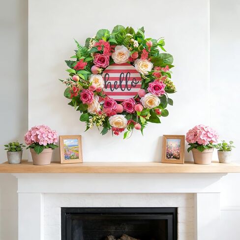 Spring Wreaths for Front Door, Summer Green Wreath, Daisy Yellow Green Floral Wreaths,Home Decor Decorations for Farmhouse Outdoor Indoors Thanksgiving Christmas in Kuwait