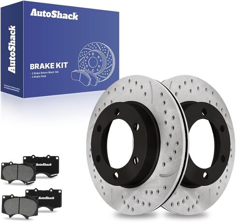 دوارات الفرامل الأمامية المحفورة والمشقوقة من AutoShack وسادات فرامل من السيراميك الفاخر | بديل لسيارة تويوتا سيكويا 2001-2007 2000-2006 تويوتا تندرا | فضة مطلية بالزنك | طقم فرامل 6 قطع | سيلفر شيلد برو in Saudi Arabia