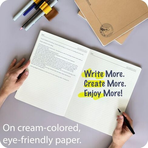 مجموعة دفاتر ملاحظات مبطنة مقاس A4 من le vent - 4 عبوات من المجلات الورقية المسطرة، 100 صفحة، 100 جرام في المتر المربع، مسطحة، صديقة للبيئة، غلاف فني مقاس 8.5 × 11 للمدرسة والمكتب والطلاب in Kuwait