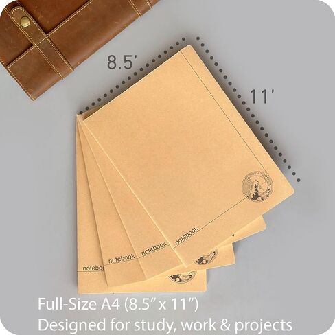 مجموعة دفاتر ملاحظات مبطنة مقاس A4 من le vent - 4 عبوات من المجلات الورقية المسطرة، 100 صفحة، 100 جرام في المتر المربع، مسطحة، صديقة للبيئة، غلاف فني مقاس 8.5 × 11 للمدرسة والمكتب والطلاب in Kuwait