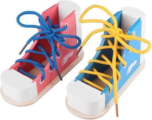 NUOBESTY Learn to Tie Shoes Wooden Lacing Shoe Toy Shoelaces Tying Toy Teaching Kit for Kids 2pcs in Saudi Arabia