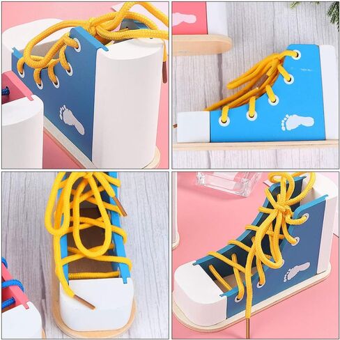 NUOBESTY Learn to Tie Shoes Wooden Lacing Shoe Toy Shoelaces Tying Toy Teaching Kit for Kids 2pcs in Saudi Arabia