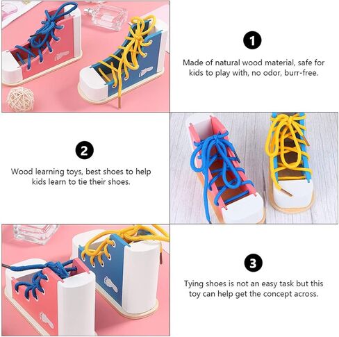 NUOBESTY Learn to Tie Shoes Wooden Lacing Shoe Toy Shoelaces Tying Toy Teaching Kit for Kids 2pcs in Saudi Arabia
