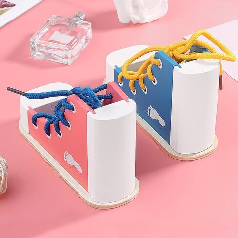 NUOBESTY Learn to Tie Shoes Wooden Lacing Shoe Toy Shoelaces Tying Toy Teaching Kit for Kids 2pcs in Saudi Arabia