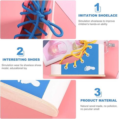 NUOBESTY Learn to Tie Shoes Wooden Lacing Shoe Toy Shoelaces Tying Toy Teaching Kit for Kids 2pcs in Saudi Arabia