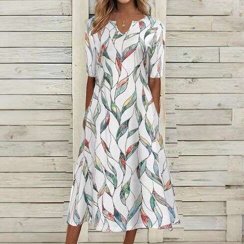Women's Summer Casual Floral Print Dress with Pockets,V-Neck Short Sleeve Dress in Saudi Arabia