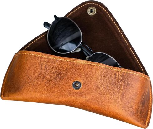 Personalized Leather Eyeglass Case Premium Lightweight Eyeglass Case Men Women Sunglasses Cases-Camel in Saudi Arabia
