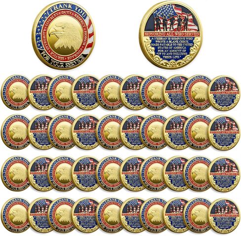 40PCS Military Commemorative Medallions Bulk Veteran Appreciation Set Double Sided Patriotic Keepsakes for Men and Women Veterans Day Christmas Gifts Challenge Tokens for Military Appreciation in Saudi Arabia