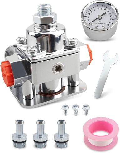 Fuel Pressure Regulator Kit 12-804 Carburetor Fuel Valve Gauge Fit for Holley Edelbrock Carburetors, 1-4 PSI Aluminum Alloy 3/8In NPT Port (1-In, 2-Out) in Saudi Arabia