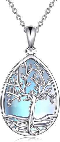 Moonstone Necklace Sterling Silver Plated Tree of Life Pendant Necklaces Jewelry Gift for Women in Saudi Arabia