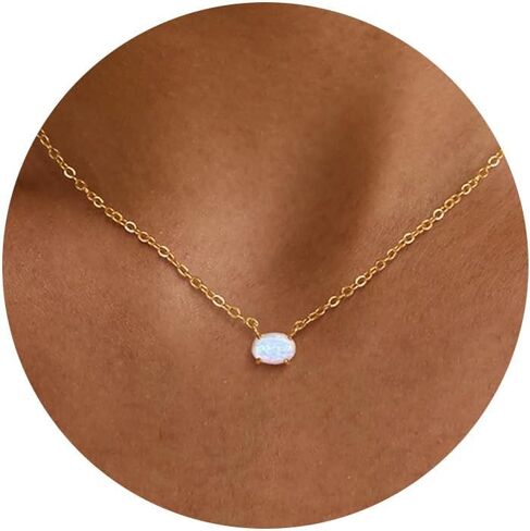 قلادة أوبال للنساء - قلادات مجوهرات مطلية بالذهب عيار 14 قيراط، هدية مثالية لعيد الحب/عيد الأم لها، الأم، الصديقة، الابنة in Kuwait